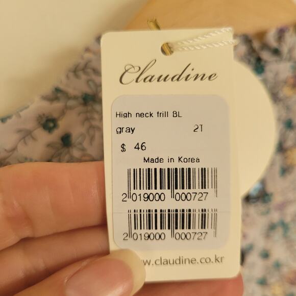 Claudine Gray High Neck Frill Blouse - Picture 6 of 6